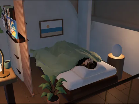 Sirui asleep at 04:00 under a duvet draped over his body, the pillow dented under his head
