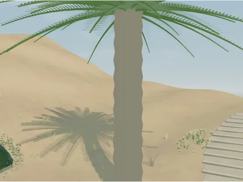 The date palm on the clifftop and its shadow on the sand, fronds that sway in the afternoon sea breeze