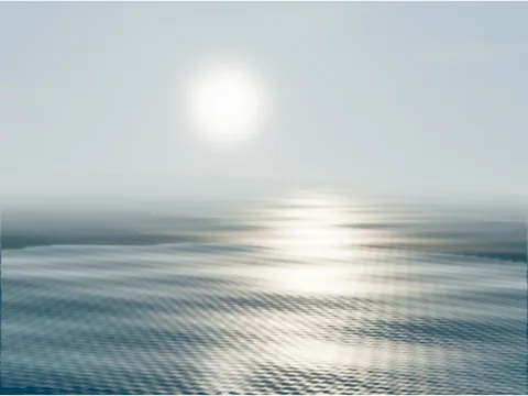 The sun low over the Pacific at 17:40, a glitter path on the water below a pale, hazy sky