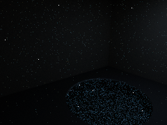 Path tracing after five seconds: fine white specks across the walls and the pool, and no visible sunlight