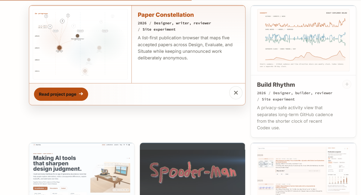 Expanded Paper Constellation project card opening in place while neighboring project cards remain visible