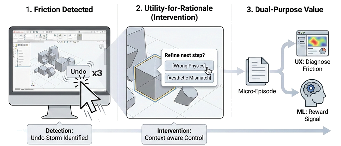 Original paper diagram linking creative activity traces to micro-episodes and user explanations.