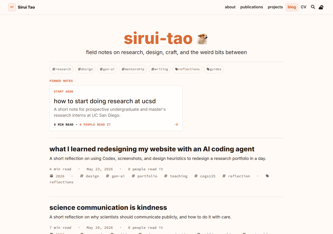 Blog index screenshot with pinned card and cleaner reading layout