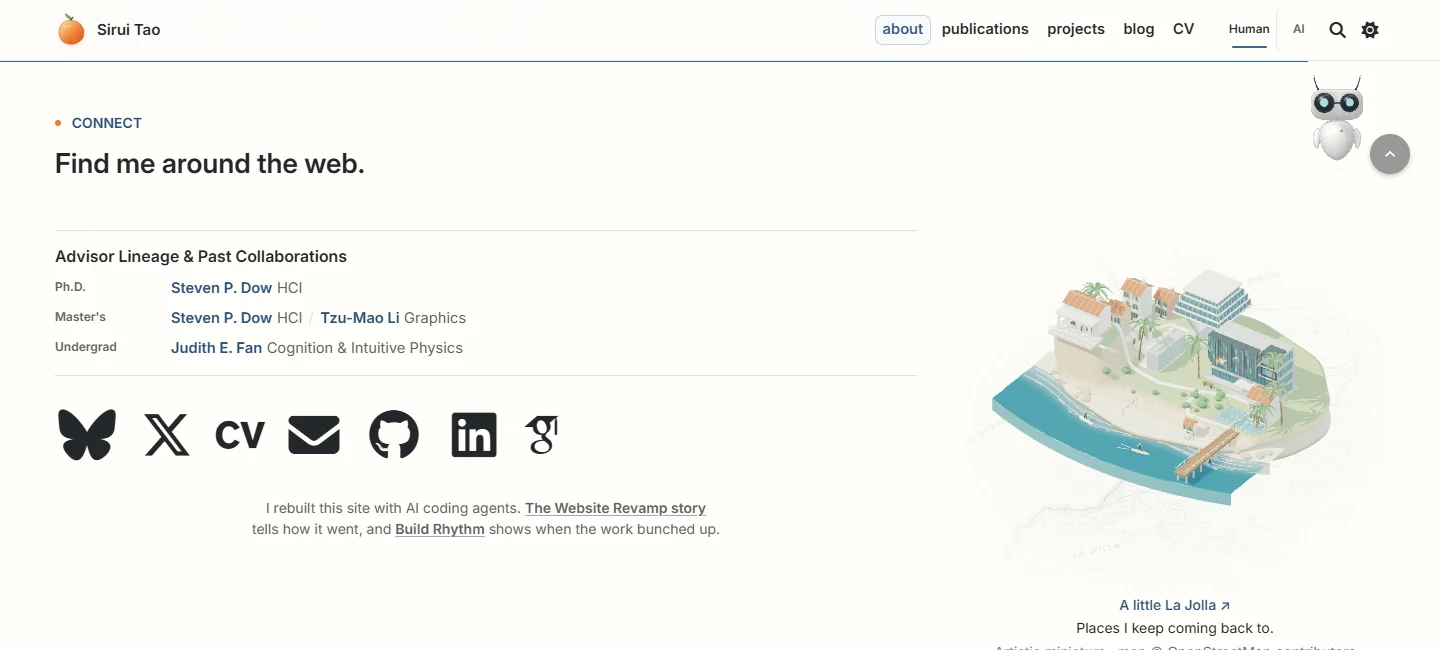 Connect after the refinement, with aligned text beside an interactive La Jolla miniature